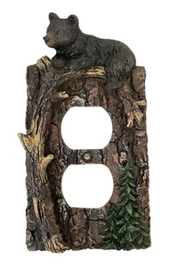 Black Bear Cub  6 Inch Polyresin Cabin Electric Outlet Wall Cover Plate - Picture 1 of 1