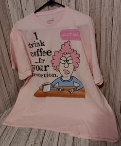 Comic Strip Aunty Acid Coffee Humor Graphic T-shirt Size 2XL Pink Cotton Tee - Picture 1 of 3
