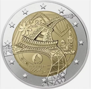France coin 2€ 2 euro 2024 UNC Olympic Paralympic games torch Eiffel Tower sport - Picture 1 of 4