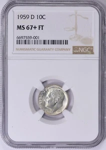 1959 D Roosevelt Dime NGC MS67+ FT / FB (Full Bands) - Picture 1 of 3