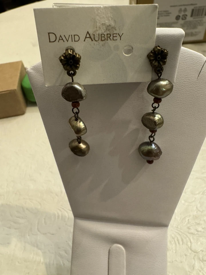David Aubrey Earrings Pearl Brown Sugar Natur Freshwater 2” Bronze Posts - Image 1 of 1