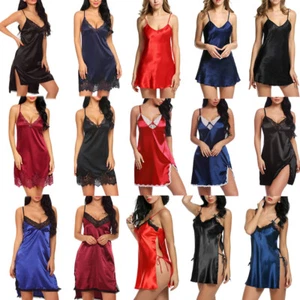 Sexy-Lingerie-Women-Silk-Satin-Lace-Robe-Dress-Babydoll--Nightgown-Sleepwear-US - Picture 1 of 131