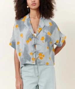 Sessun France Yojoki Flownote Crop Blau Blumen Schleife Shirt Top Gr. XS Neu Mit Etikett - Bild 1 von 13