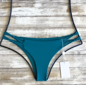 MIKOH SWIMWEAR TEAL MOLOKAI STRAPPY SIDE SKIMPY BIKINI BOTTOM (S) NWT $112 - Picture 1 of 9