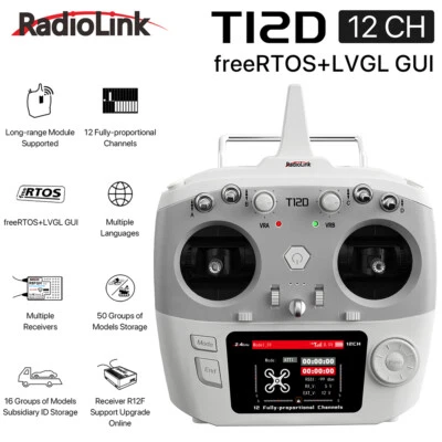 RadioLink T12D 12CH RC Transmitter 2.4G R12F Receiver for Drone Car Boat - Image 1 of 4