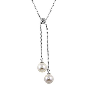 DROP PEARL NECKLACE PENDANT W/ LAB WHITE PEARLS /925 STERLING SILVER /18'' CHAIN - Picture 1 of 2