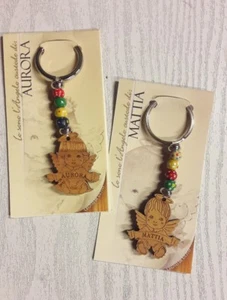 CUSTOM OLIVE WOOD GUARDIAN ANGEL KEYCHAIN WITH NAME - Picture 1 of 5