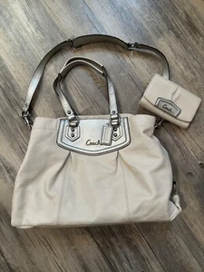 Coach Ashley Cream Silver Satchel Hobo Shoulder Bag Purse and Wallet EUC - Picture 1 of 19