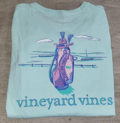 Vineyard Vines Aqua Blue Golfing Golf Clubs Womens Long Sleeve T Shirt Size XS - Image 1 of 4