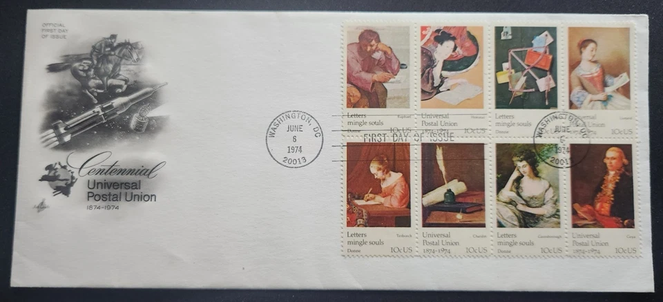 US Scott 1530-1537 - Universal Postal Union - 1974 - First Day Cover - 8 Stamps - Image 1 of 1