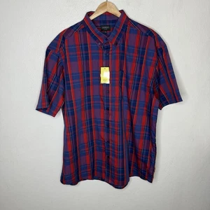 New Gioberti Red Blue Plaid Short Sleeve Button Down Shirt Mens 2XL - Picture 1 of 5