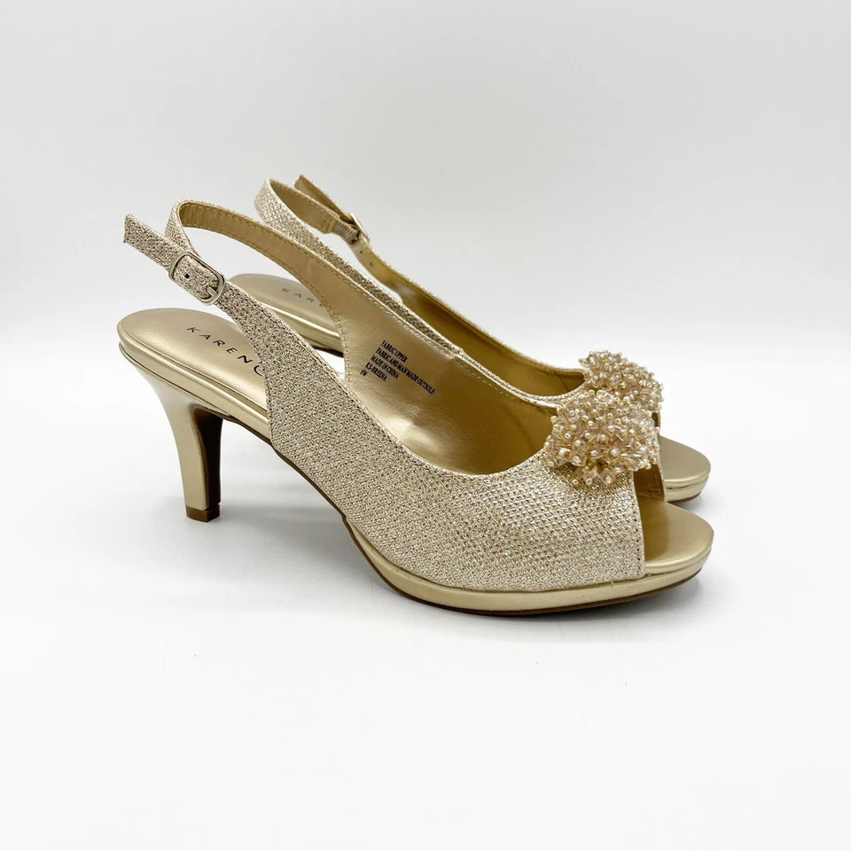 Karen Scott Tacones Mujeres 8W Dorado Breena Cordones Punta abierta Vestido Fiesta Evento Zapato Foto 1 de 4