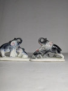 Vintage Miniatur Mama und Baby Elefantenrüssel blau & grau Japan Beschreibung lesen. - Bild 1 von 9
