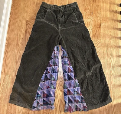 Vintage 70s Corduroy Custom Flare Pants Patchwork Size S 30x40 Rare Hippie - Image 1 of 4
