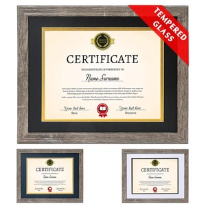 Diploma Frame Tempered Glass - Document Frames 8.5x11 with Mats(Navy, Black, ... - Picture 1 of 6