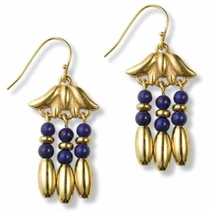  Egyptian Cleopatra River Lotus Lapis Lazulli Earrings - Museum Store Collection - Picture 1 of 2