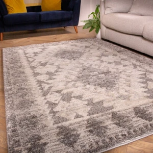 Grey & Cream Rugs for Living Room | Large Traditional Area Rugs | Medallion Rugs - Picture 1 of 14