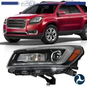 Driver Headlamp Fit For 2013-2016 GMC Acadia Headlight Halogen W/LED Tube Black - Picture 1 of 16
