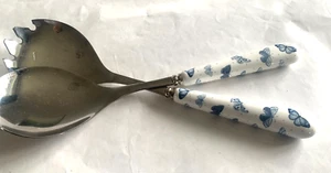 Portmeirion Botanic Blue Salad Servers Ceramic Handle - Picture 1 of 5