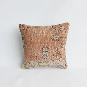 Handmade Turkish Rug Pillow, Orange Boho Decorative Pillow Cover, 16x16 inc - Picture 1 of 9