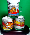 Garfield Mugs Coffee Cups Jim Davis Set Of 3 1978 McDonalds Clear Glass VINTAGE