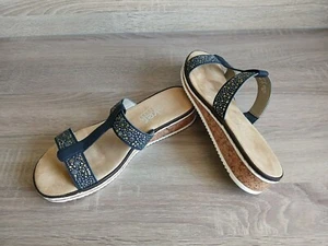 Rieker🩴Traumschöne Pantoletten 39 Weiches Fußbett Sandalen Blau Glitzer Wie Neu - Bild 1 von 5