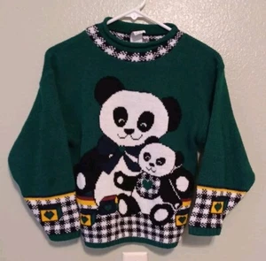 Vintage kids/youth girls knit Panda Sweater Size M/M (10/12) Used As-Is - Picture 1 of 9