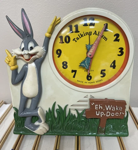 Vintage 1974 Bugs Bunny Wind Up Talking Alarm Clock Complete Janex Hong Kong Cover