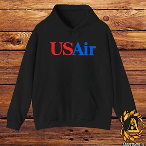 Felpa con cappuccio USAir retrò logo nero/marino/bianco n more S-5XL - Foto 1 di 13