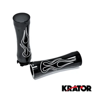 CUSTOM ENGRAVED FLAME CUSTOM BLACK GRIP HANDLEBAR HAND GRIPS For YAMAHA HONDA 1" - Picture 1 of 2