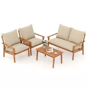 4 Pieces Patio Conversation Set Sofa Couch Outdoor Table Chairs W/ Soft Cushions - Picture 1 of 15