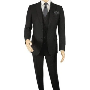 Traje de hombre BERLUSCONI Turquía 100 % lana italiana super 180's chaleco #Ber19 negro - Imagen 1 de 19
