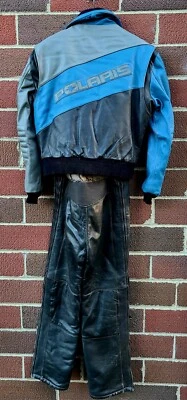 Polaris Vintage Leather Racing Jacket Med Bomber Full Zip Snow Bibs Small 32/30 - Image 1 of 4