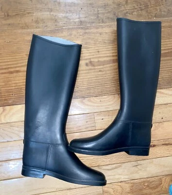 Women's DAFNA Size 7 Black Horse Riding Rain Boots Made in Israel Winner - Image 1 of 4