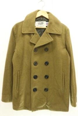 SCHOTT Double Pea Coat Size 40 24oz Green Slim Fit Outerwear Wool Nylon Mens - Image 1 of 4