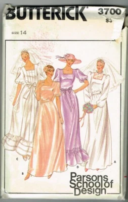 Bridal Wedding Dress Parsons Design Butterick 3700 Size 14 Uncut 1970's Vintage - Image 1 of 2