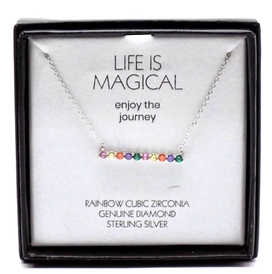 Collar Colgante Macy's Arco Iris Circonita Cúbica Plata de Ley Barra Horizontal 18 Foto 1 de 4