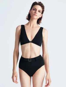 NWT Moeva Womens Sz XS Jackson 2 Piece Triangle Top Low Bikini Swimsuit Black - Picture 1 of 6