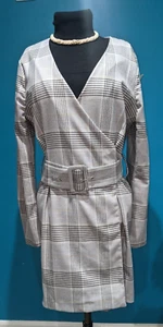 NEW RIVER ISLAND DESIGNER GRAY CHECKED TAILORED COAT JACKET DRESS SIZE 10 PETITE - Picture 1 of 8