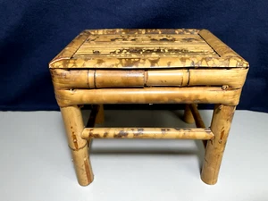 Vintage Burnt Bamboo Plant Stand 9" x 7" x 7.5" High - Picture 1 of 10