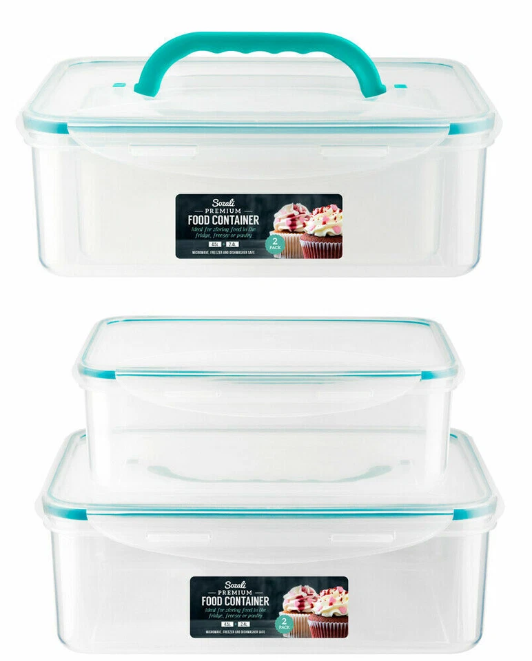 2 Large Strong Food Containers Food Storage Airtight Clip Lock Carry Handle Lid - Image 1 of 1