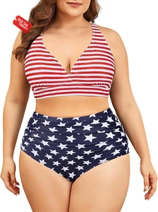 Womens plus Size Bikini Two Piece Swimsuits Tummy Control Bathing Suits High Wai - Picture 1 of 13
