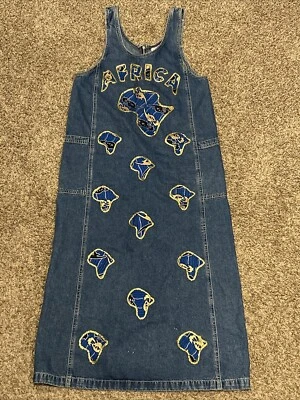 Vestido de mezclilla deportivo vintage JL NY para mujer S Shift maxi bolsillos Jean África A6 Foto 1 de 4