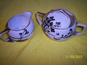 * Nippon Black & White Creamer & Sugar Bowl Set w/ Green Makers Mark (1911-1921) - Picture 1 of 9