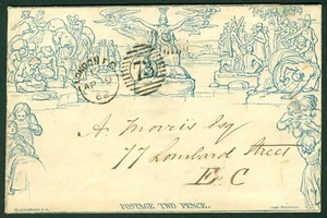 1862 2d Mulready Briefumschlag nach lokalem London gestempelt mit Nr. 73' Duplexstempel... - Bild 1 von 2