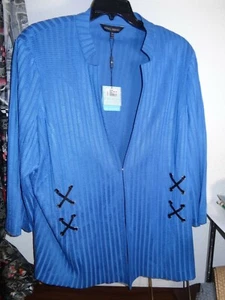  Nwt Ming Wang Rich Textured Blue Blazer Whipstitch 3XL BSB Travel Career - Picture 1 of 10
