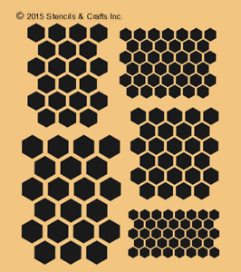 HONEYCOMB STENCIL 5 SIZES SHAPES HEXAGON BEEHIVE CRAFT PAINT TEMPLATE NEW 8"x10"