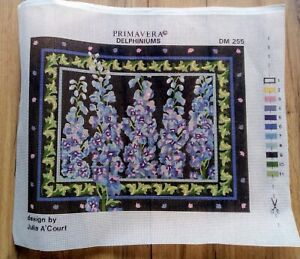 PRIMAVERA DELPHINIUMS JULIA A'COURT BLUE LARGE  PRINTED TAPESTRY - CANVAS ONLY