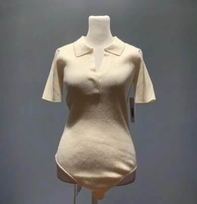 Body polo blanco tejido acanalado talla grande JustFab para mujer Foto 1 de 4