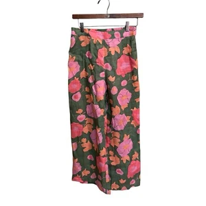 Magaschoni Pants Size Small Linen Pink Floral Wide Leg High Waist Beach Tropical - Picture 1 of 4